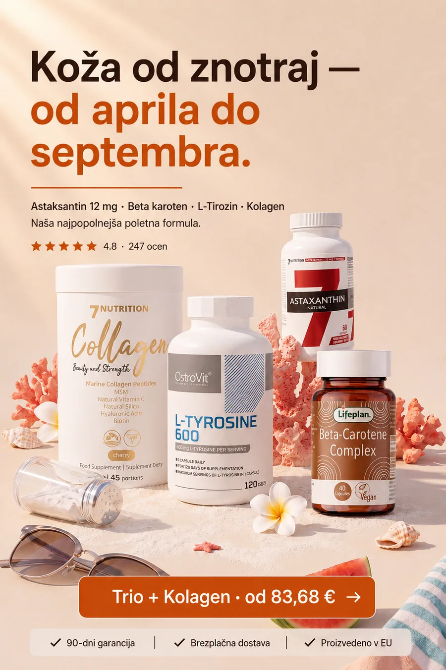 Vitalia Trio + kolagen, Astaksantin + Beta karoten + L-tirozin + kolagen